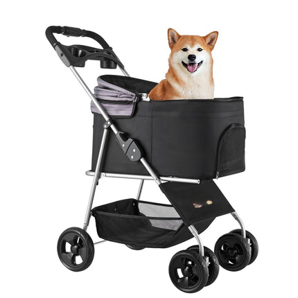 Pet Stroller, 35 Lb Capacity, Foldable, Detachable Carrier