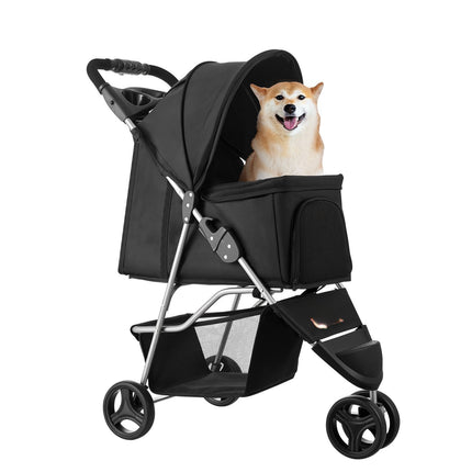 Pet Stroller, 35 lb Capacity, Foldable 3-Wheel, Brake