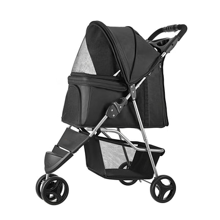 Pet Stroller, 35 lb Capacity, Foldable 3-Wheel, Brake