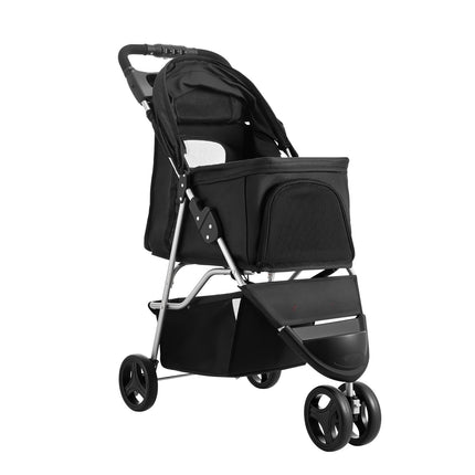 Pet Stroller, 35 lb Capacity, Foldable 3-Wheel, Brake