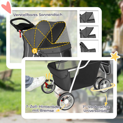 Pet Stroller, Foldable, Lightweight, Steel Frame, 10kg Capacity