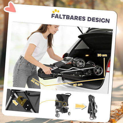 Pet Stroller, Foldable, Lightweight, Steel Frame, 10kg Capacity
