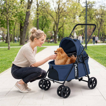 Pet Stroller for Small Dogs, Foldable with Canopy, Navy