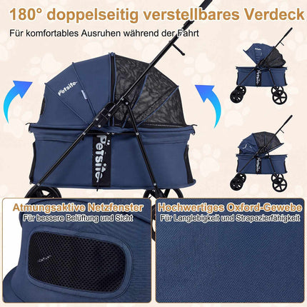 Pet Stroller for Small Dogs, Foldable with Canopy, Navy