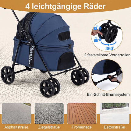 Pet Stroller for Small Dogs, Foldable with Canopy, Navy