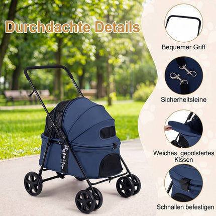 Pet Stroller for Small Dogs, Foldable with Canopy, Navy