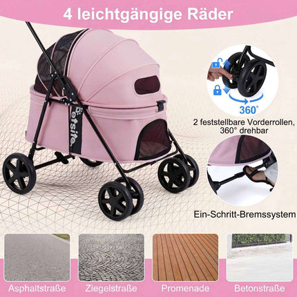 Pet Stroller for Small Dogs, Foldable with Canopy - Pink