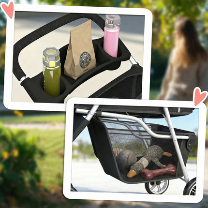 Pet Stroller with Mesh Canopy, Foldable, 10kg Capacity