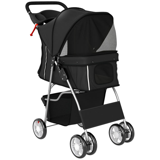 Pet Stroller with Mesh Windows, Foldable, for Small Pets