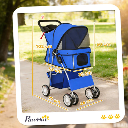 Pet Stroller with Mesh Windows and Rain Cover, Blue