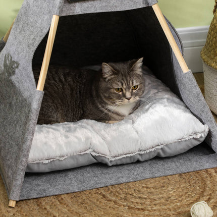 Pet tent, cozy cat and dog house with soft cushion, gray