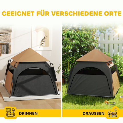 Outdoor Pet Tent - Mesh Window, Sunroof, Dark Brown