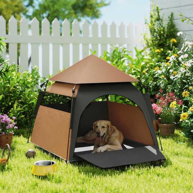 Outdoor Pet Tent - Mesh Window, Sunroof, Dark Brown