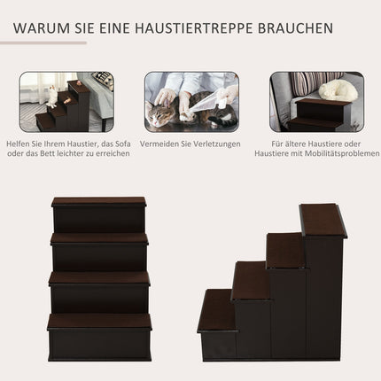 Pet stairs with carpet - MDF, dark brown, 40x59x54 cm