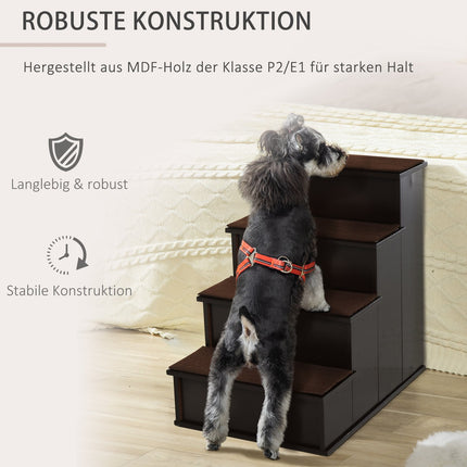 Pet stairs with carpet - MDF, dark brown, 40x59x54 cm