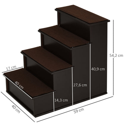 Pet stairs with carpet - MDF, dark brown, 40x59x54 cm