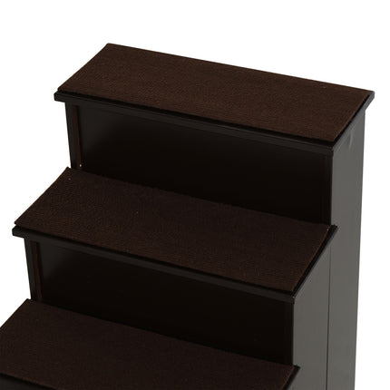 Pet stairs with carpet - MDF, dark brown, 40x59x54 cm