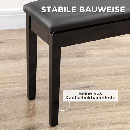 Height-adjustable black piano bench with storage, 75x35x49 cm