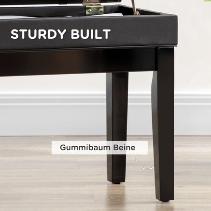Height-adjustable piano bench in black leather with storage