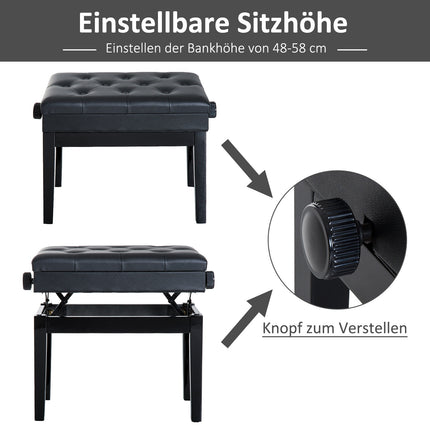 Adjustable piano bench with storage space, 54.5x33x48-58 cm