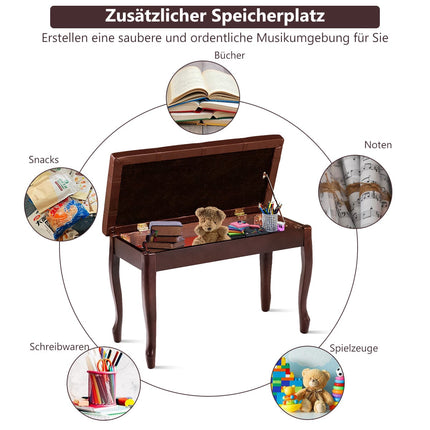 Piano Bench with Storage, Solid Wood, 75x35x49 cm, Brown
