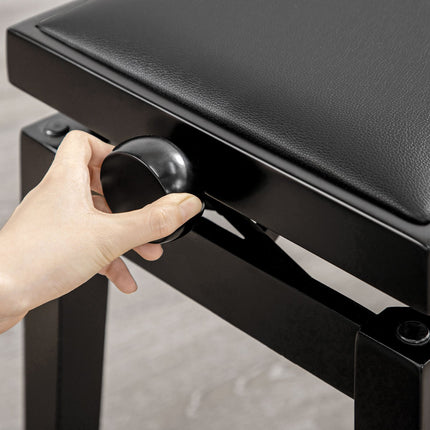Height-adjustable piano bench with leather cushion, black