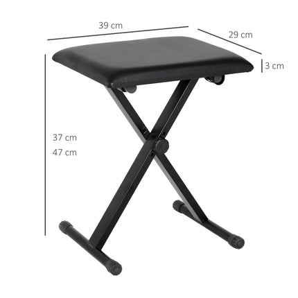 Adjustable Black Metal Piano Bench - Faux Leather Foam Seat