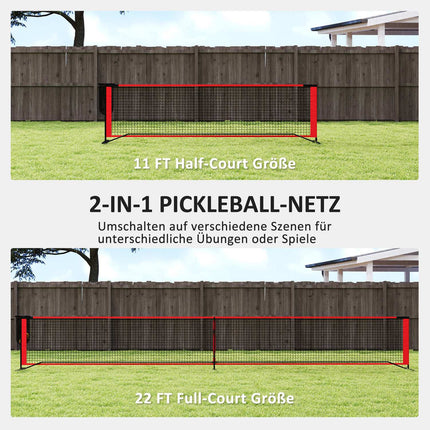Portable 6.7m pickleball net set with court markers