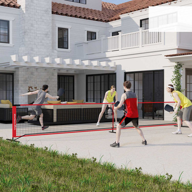 Przenośny zestaw do gry w piłkę pickleball System do gry w piłkę pickleball 6,7 m z siatką, zestaw do znakowania boiska, zbieracz piłek, cztery piłki i torba do noszenia na zewnątrz, podjazd