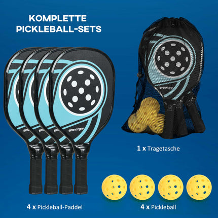 Pickleball Set: 4 Paddles, 4 Balls, Carry Bag, Blue/Black