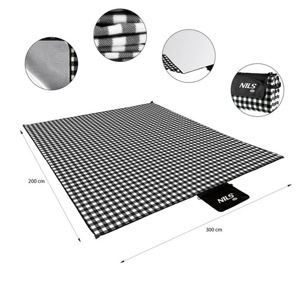 Picnic Mat, White-Black, 300x200 cm, PE + ALU