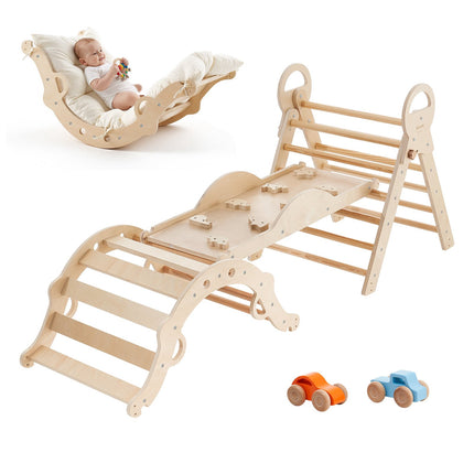 Pikler Triangle Set, 9-in-1 Foldable Solid Wood, 150 lb