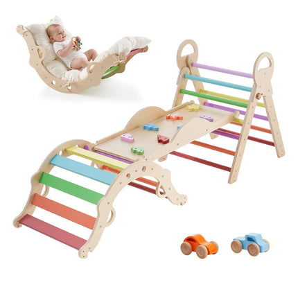 Pikler Triangle Set, 9-in-1 Foldable Solid Wood, 150 lb