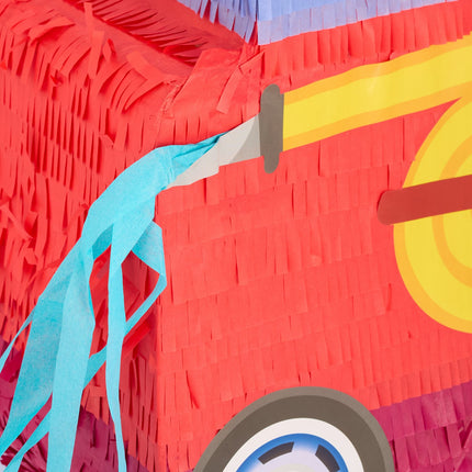 Pinata fire engine with stick and mask