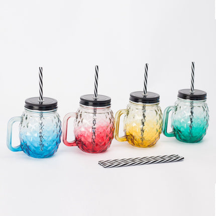 Pineapple Glasses with Lids and Straws, Set of 4