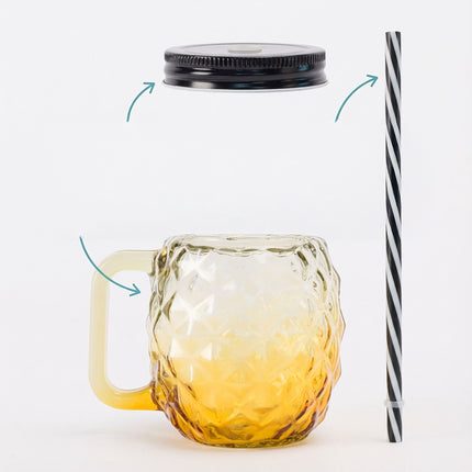 Pineapple Glasses with Lids and Straws, Set of 4