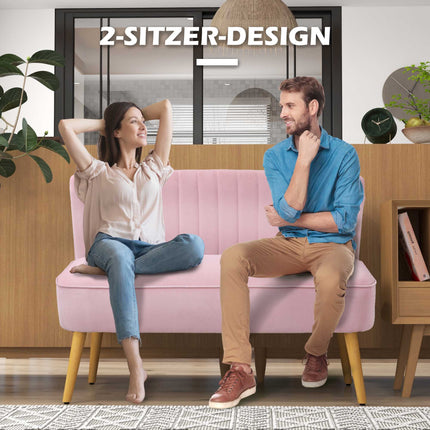 Pink 2-Seater Fabric Sofa with Wood Legs