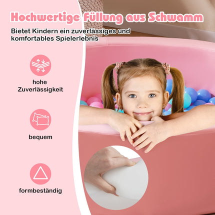 Pink Foam Ball Pit with 200 Ocean Balls, Washable Cover