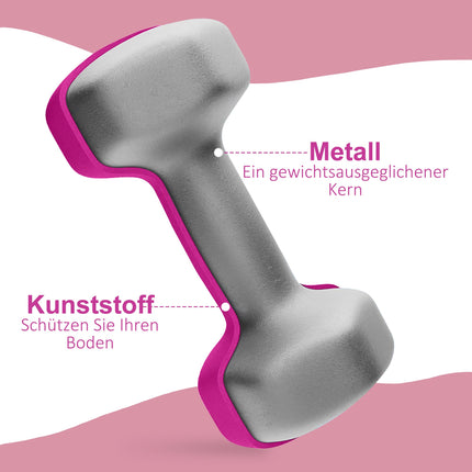 Pink Hex Dumbbell Set, 2 x 3 kg, Non-Slip, Floor Safe
