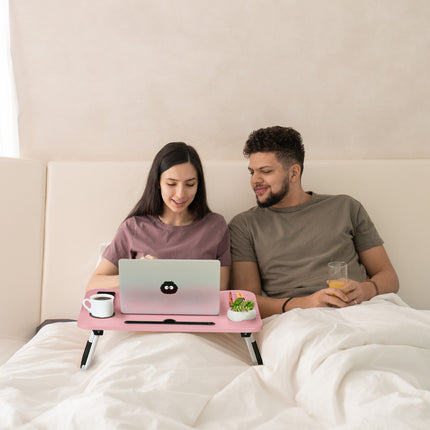 Pink Lapdesk with Tablet & Cup Holder – Foldable Bed Tray