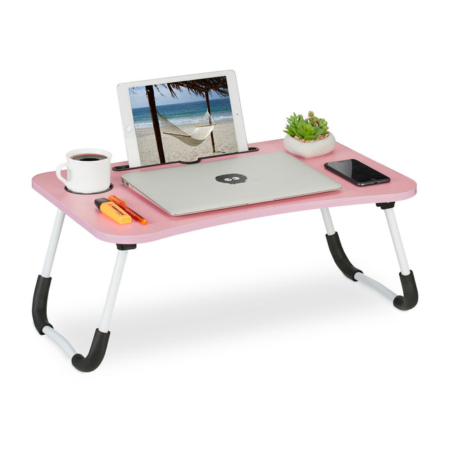 Pink Lapdesk with Tablet & Cup Holder – Foldable Bed Tray