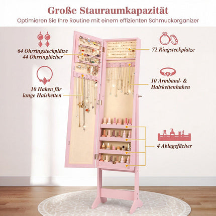 Pink Mirrored Standing Jewelry Cabinet with Large Storage