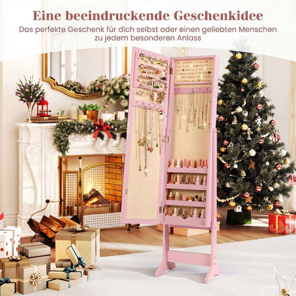 Pink Mirrored Standing Jewelry Cabinet with Large Storage