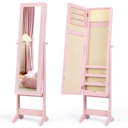 Pink Mirrored Standing Jewelry Cabinet with Large Storage