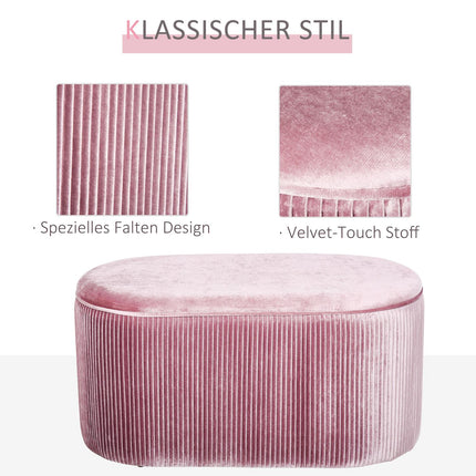 Pink velvet upholstered storage bench - French style, 81x40x41cm