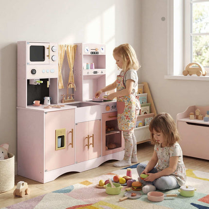 Pink Wooden Play Kitchen Set with Microwave & Coffee Maker