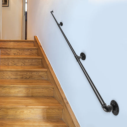 Pipe Stair Handrail, 11 Ft Carbon Steel, Wall-Mount