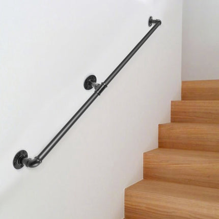 Pipe Stair Handrail, 7 Ft Carbon Steel Wall Mount, 440 lb
