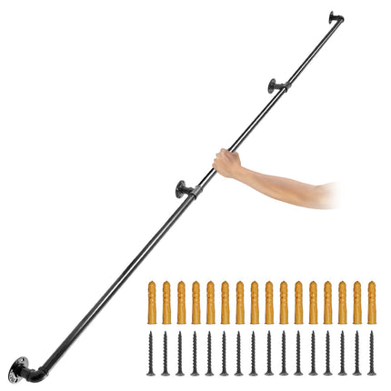 Pipe Stair Handrail, 8 Ft Carbon Steel, Wall Mount