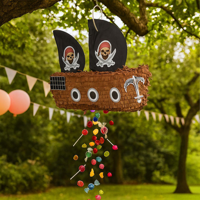 Pirate Ship Piñata Set with Bat and Mask